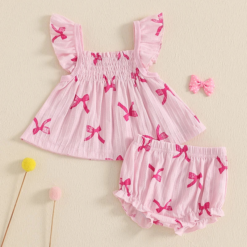 Bow Print Ruffle Baby Set
