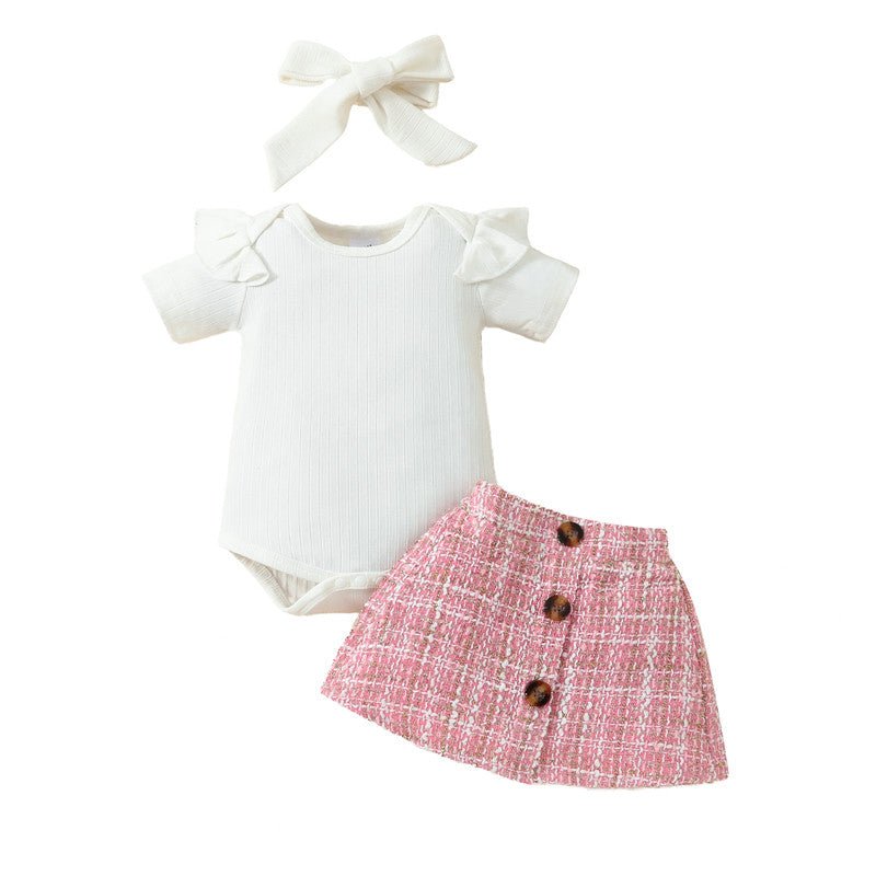 Plaid Skirt Set with Bodysuit and Bow - Betina Baby & Kids