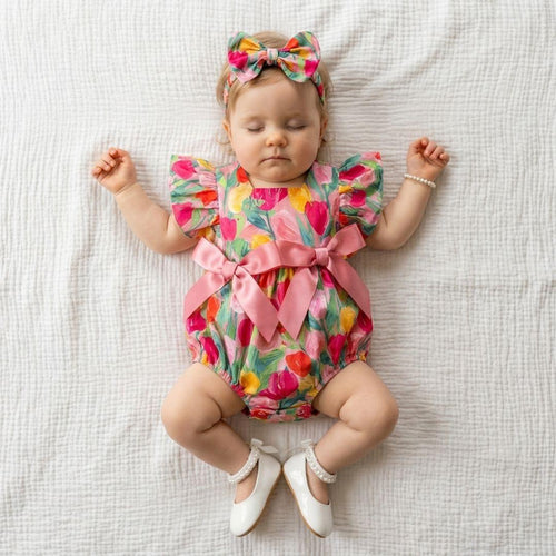 Vibrant Floral Bow Romper