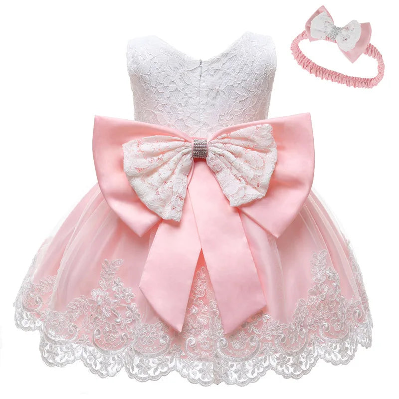 Royal Lace Bow Dress with Headband