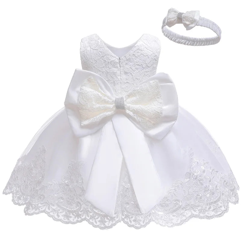 Royal Lace Bow Dress with Headband