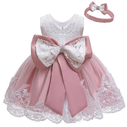 Royal Lace Bow Dress with Headband