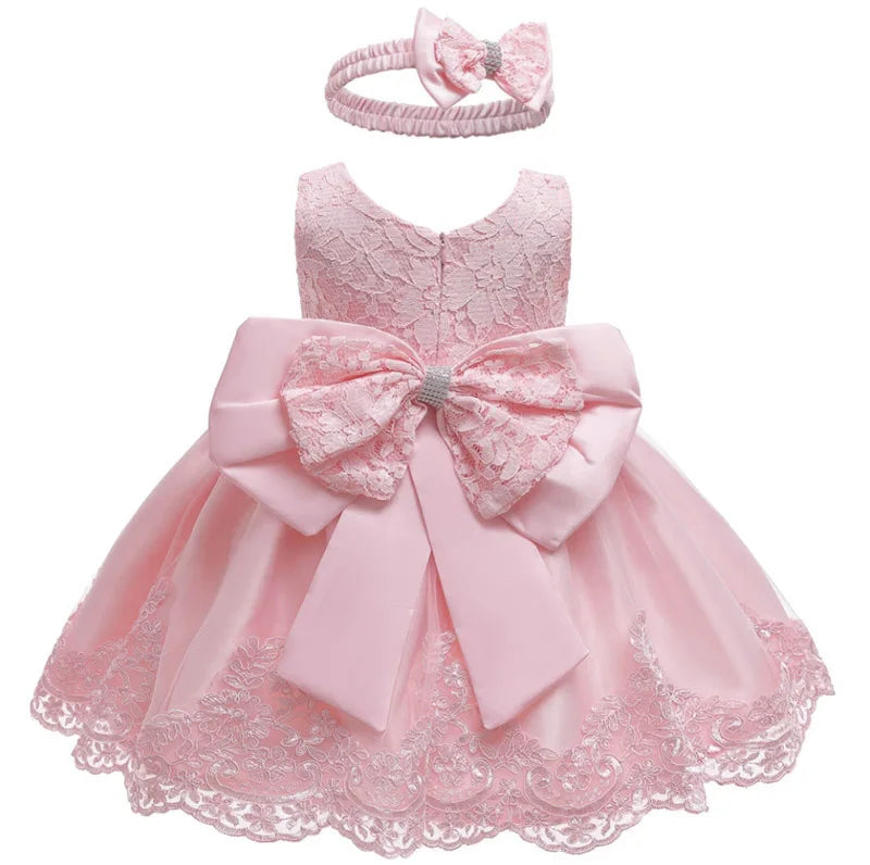 Royal Lace Bow Dress with Headband