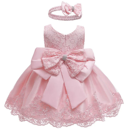 Royal Lace Bow Dress with Headband