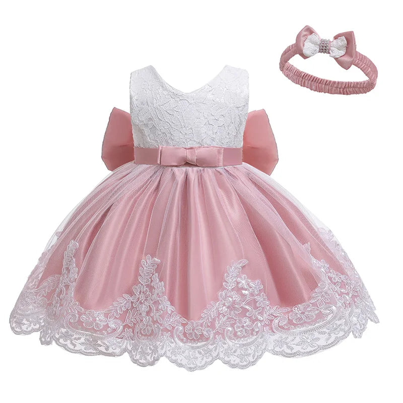 Royal Lace Bow Dress with Headband