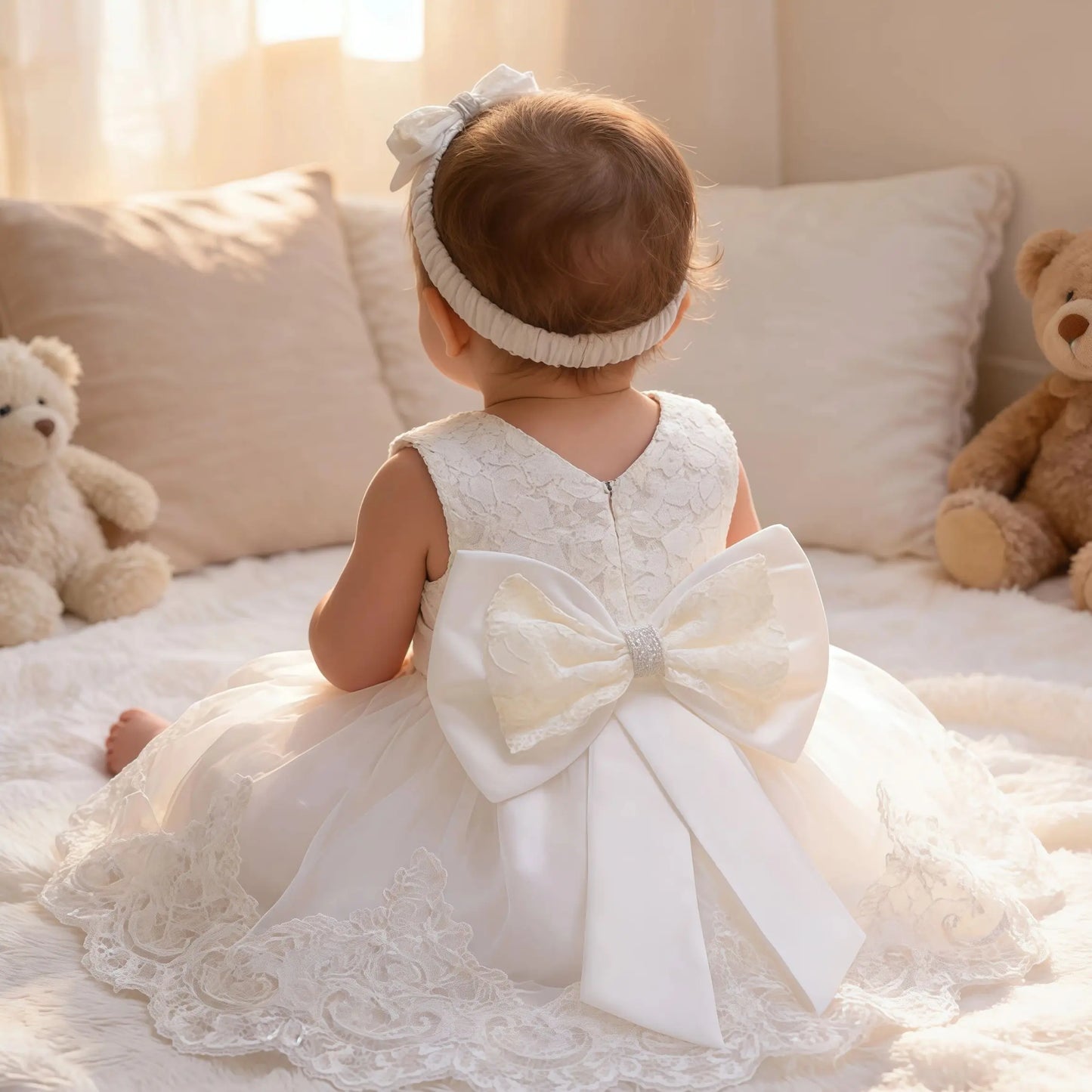 Royal Lace Bow Dress with Headband