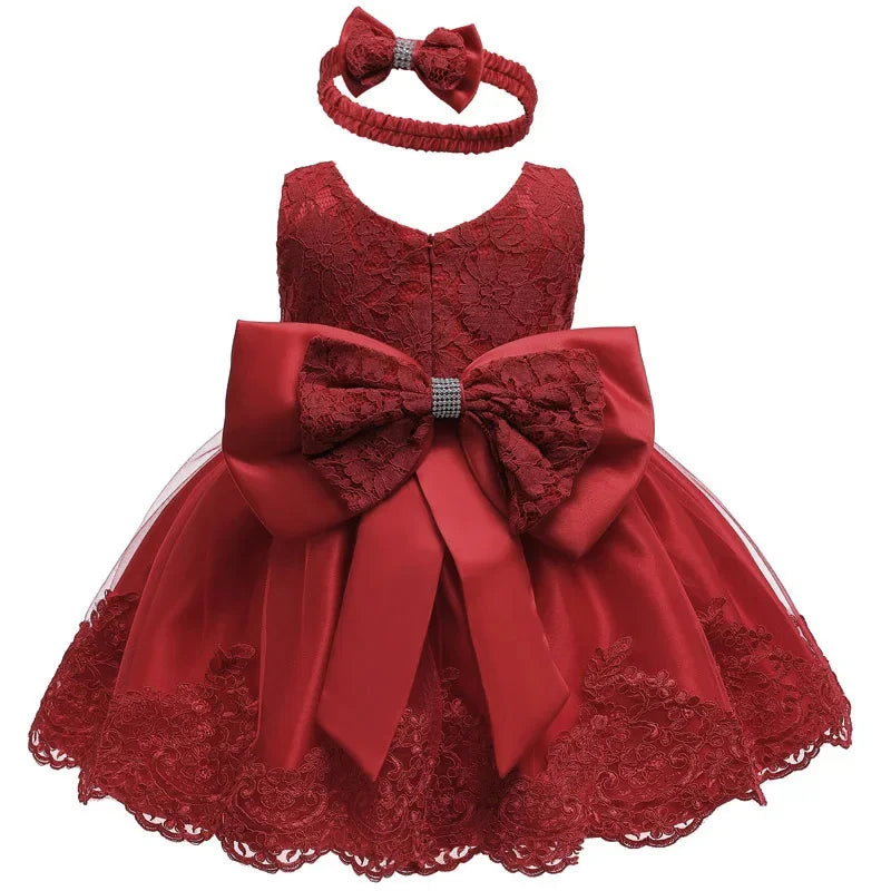 Royal Lace Bow Dress with Headband