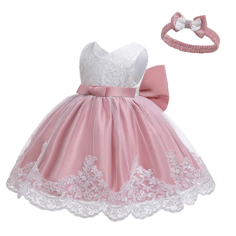 Royal Lace Bow Dress with Headband