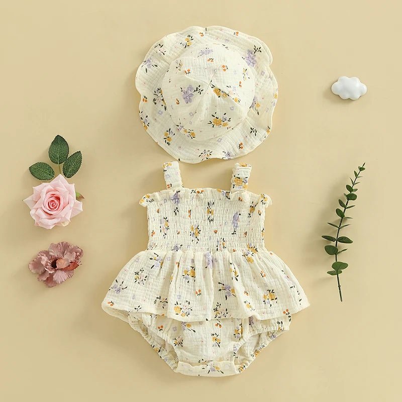 Floral Ruffle Baby Romper with Hat - Betina Baby & Kids