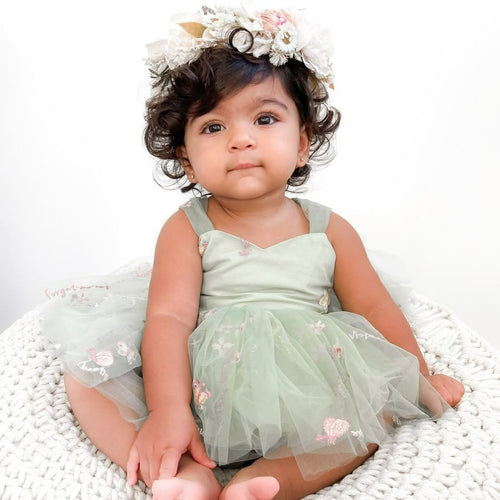 Floral Tulle Bow Baby Dress Bodysuit - Betina Baby & Kids