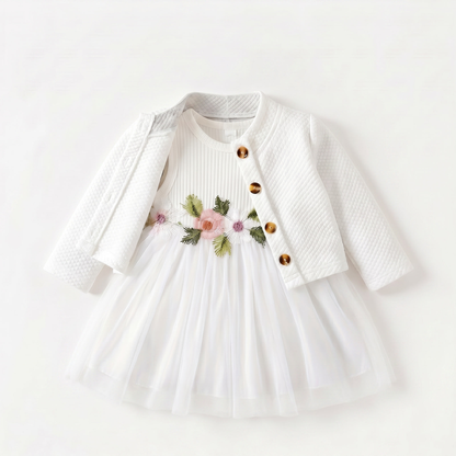 Floral Dress with Cardigan Set