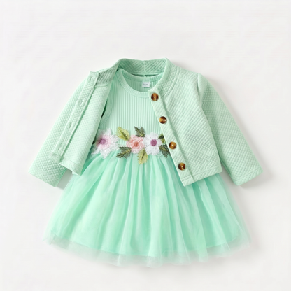 Floral Dress with Cardigan Set