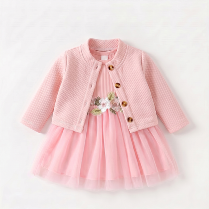 Floral Dress with Cardigan Set