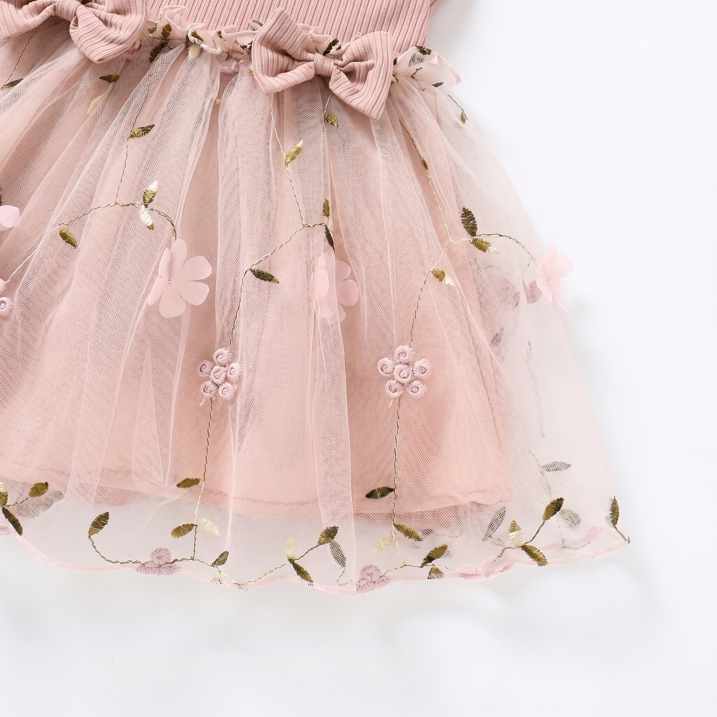 Blush Bow Tulle Long Sleeve Dress