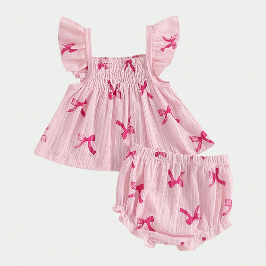Bow Print Ruffle Baby Set